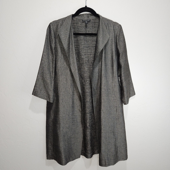 EILEEN FISHER Silk Duster Topper Gray Women's Lightweight Jacket Cardigan $498 - Picture 3 of 12